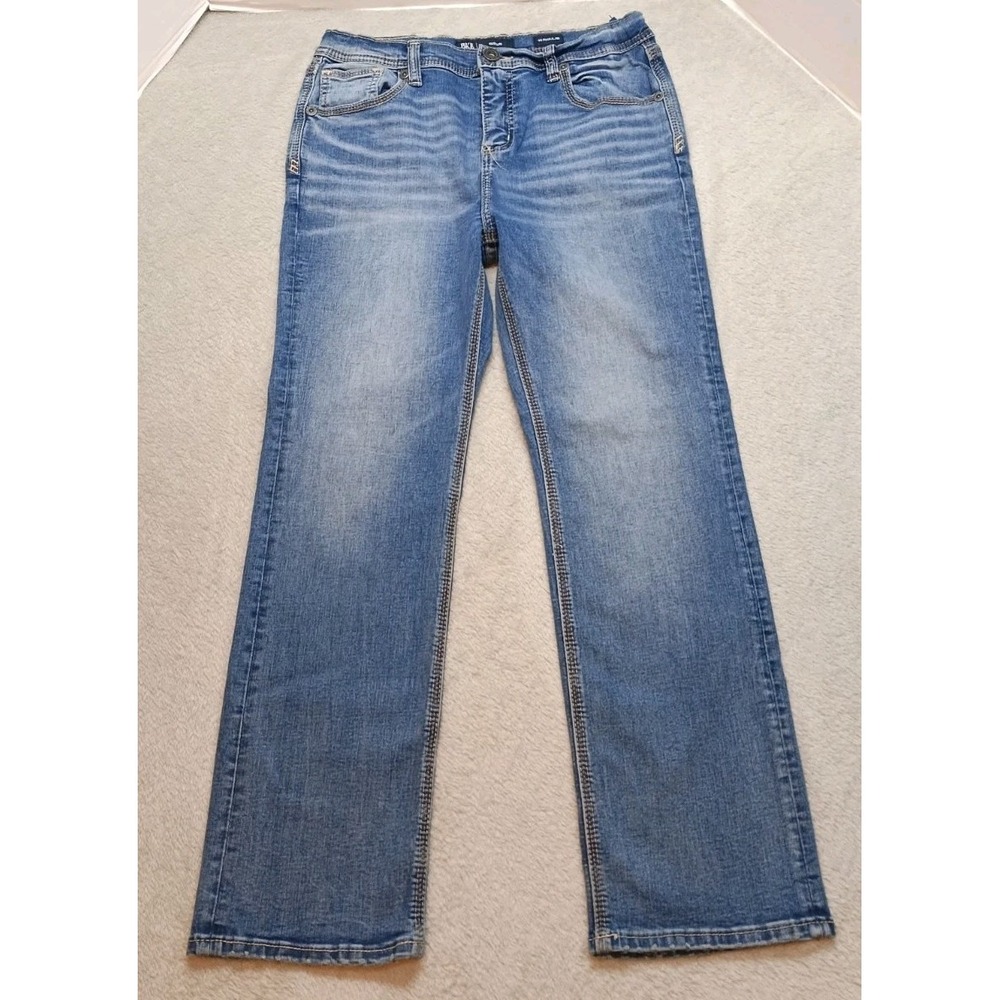 BKE Hudson Straight Blue Jeans Boys 14 Regular Adjustable Waistband Skater 27×25